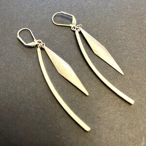 Hammered Titanium Geometric Dangle Earrings-Modern Asymmetrical Double Drop